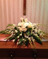 This all white floral Casket Blanket is Beautiful!